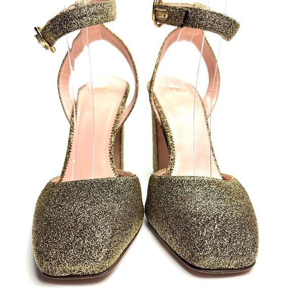 J. Crew Harlow Ankle Strap High Heel Shoes in Magic Lurex Metallic Gold - Picture 3 of 10